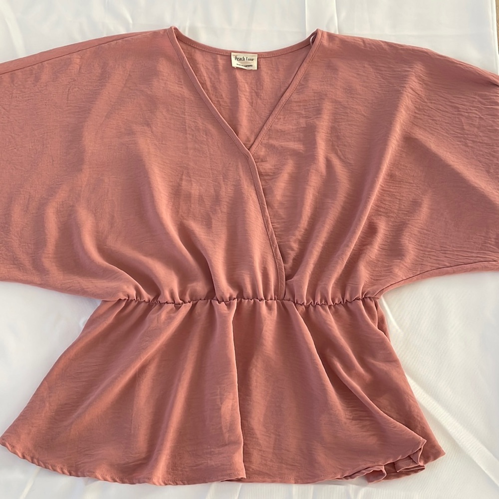 Peach Love California Wide sleeve pink blouse with elastic waist. Very flowy.